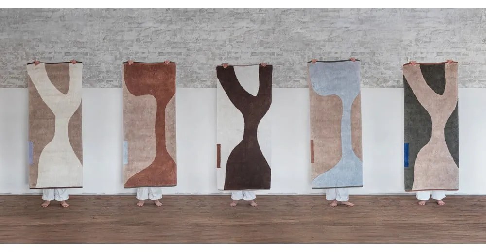 Covor tip traversă alb/maro lavabil din bumbac 70x150 cm Figura – Mette Ditmer Denmark
