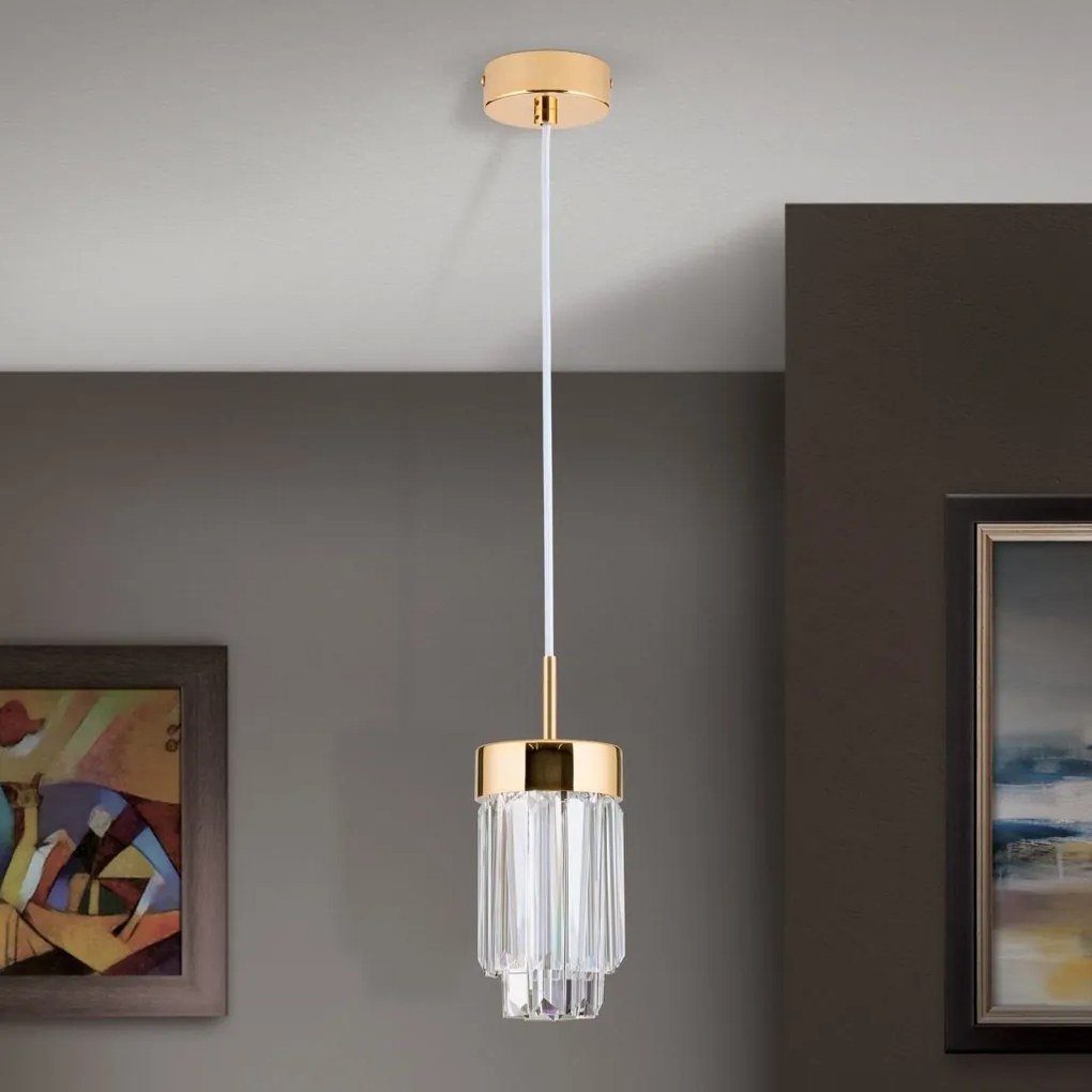 Pendul LED cu cristal K9 design elegant PRISM auriu