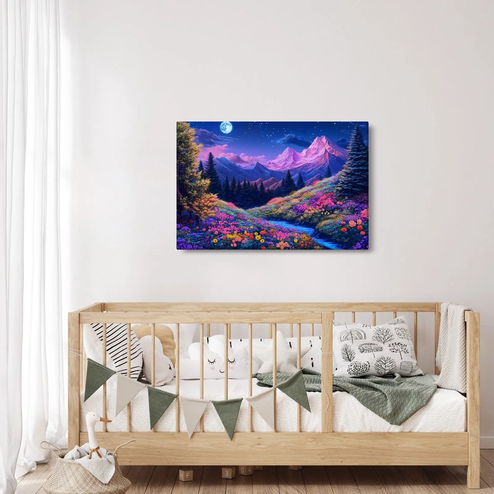 Tablou - Peisaj violet la lună plină (90x60 cm)