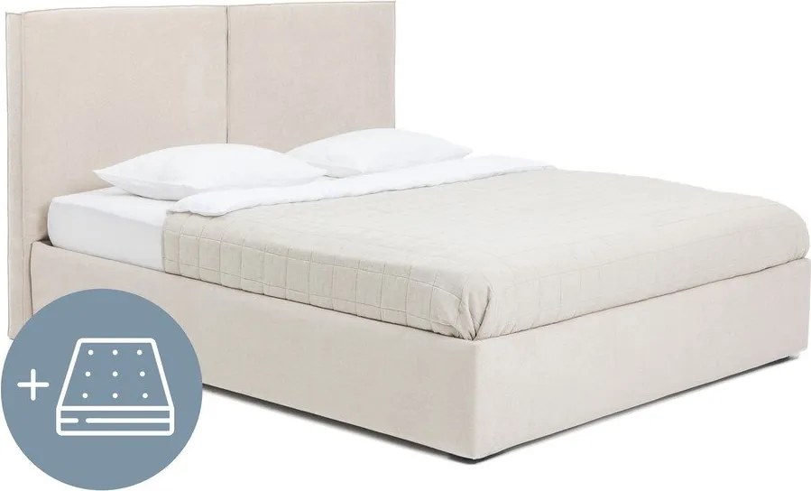 Pat dublu tapițat bej cu spațiu de depozitare cu saltea/ somieră 180x200 cm Thessa Bold - Bonami Selection