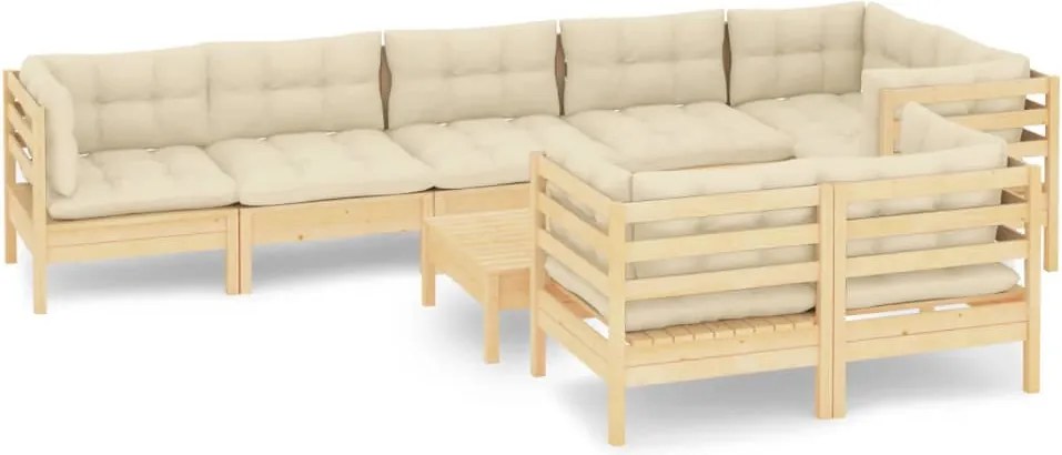 vidaXL Set mobilier grădină cu perne crem, 9 piese, lemn masiv de pin