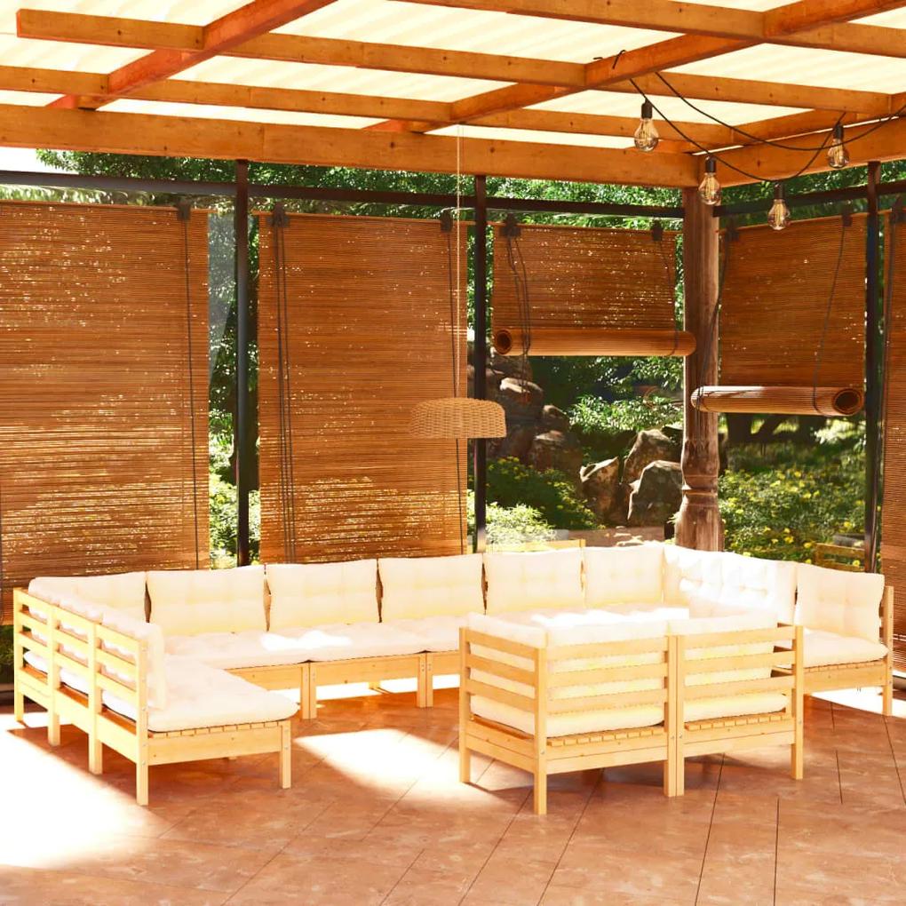 3097271 vidaXL Set mobilier grădină cu perne crem, 12 piese, lemn masiv de pin