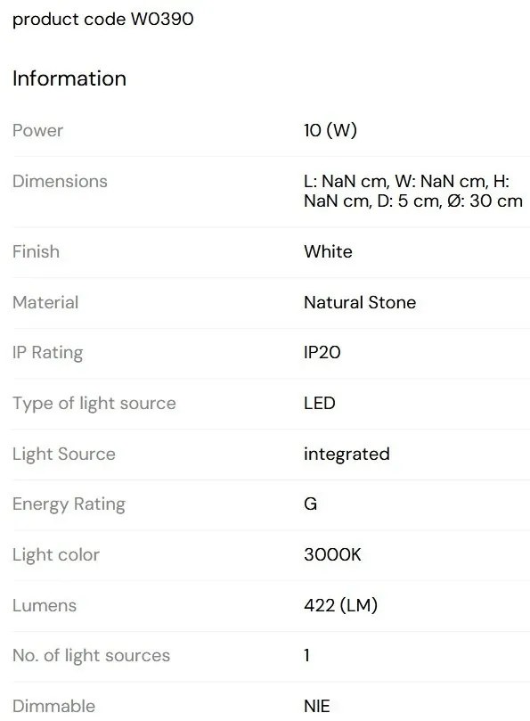 Aplica de perete LED, Marmura, Alb, Marbles 10W