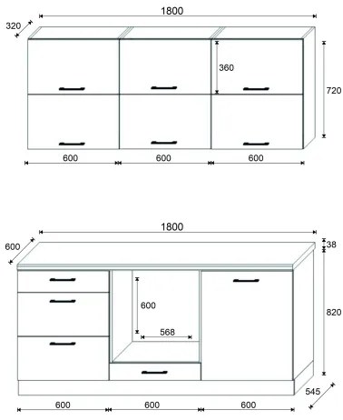 Set mobilier de bucătărie ELISE 180 cm, grafit
