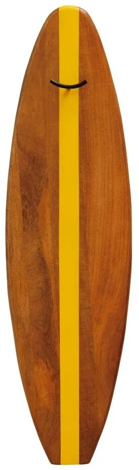 Cuier din metal si lemn de mango, in forma de placa de surf, Yellow Surf