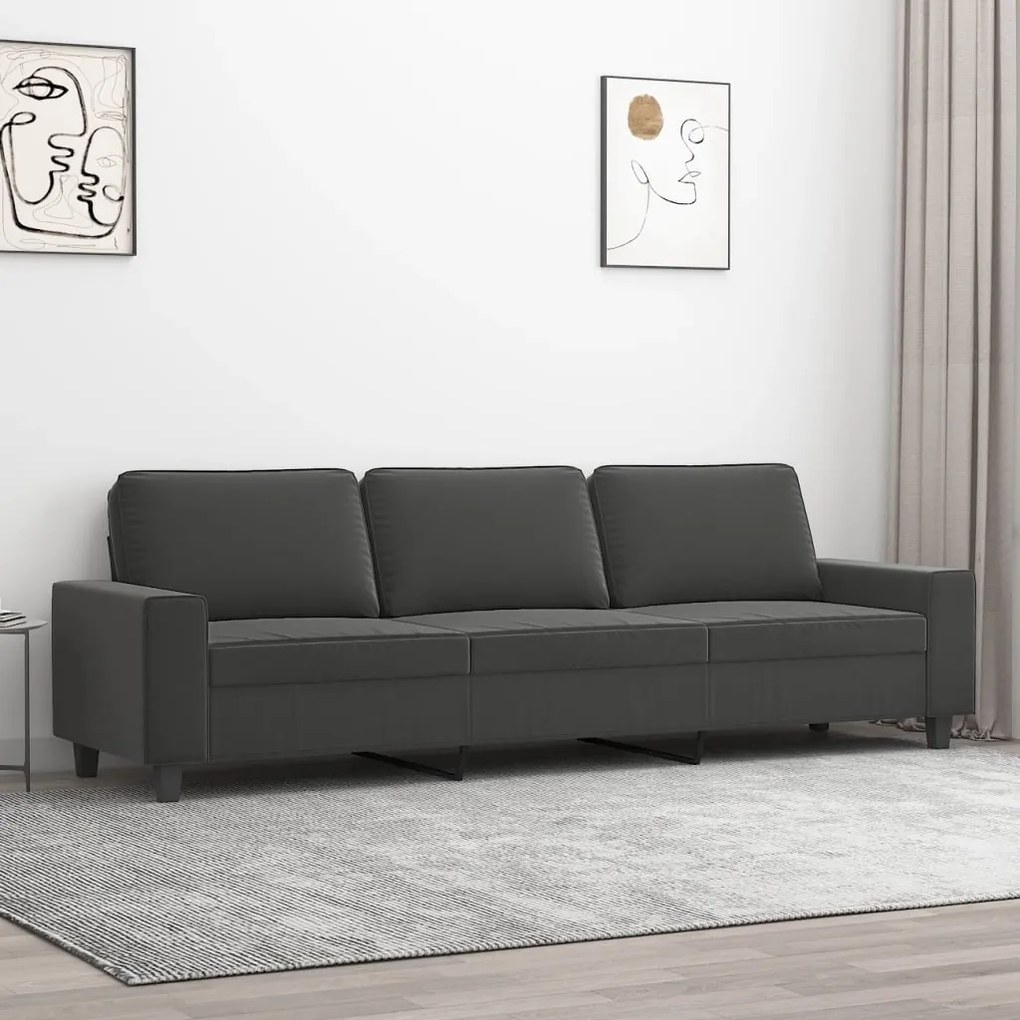 348995 vidaXL Canapea cu 3 locuri, gri închis, 210 cm, țesătură microfibră