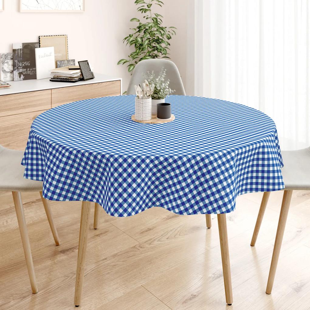 Goldea față de masă decorativă menorca - carouri mari albastru-alb - rotundă Ø 120 cm