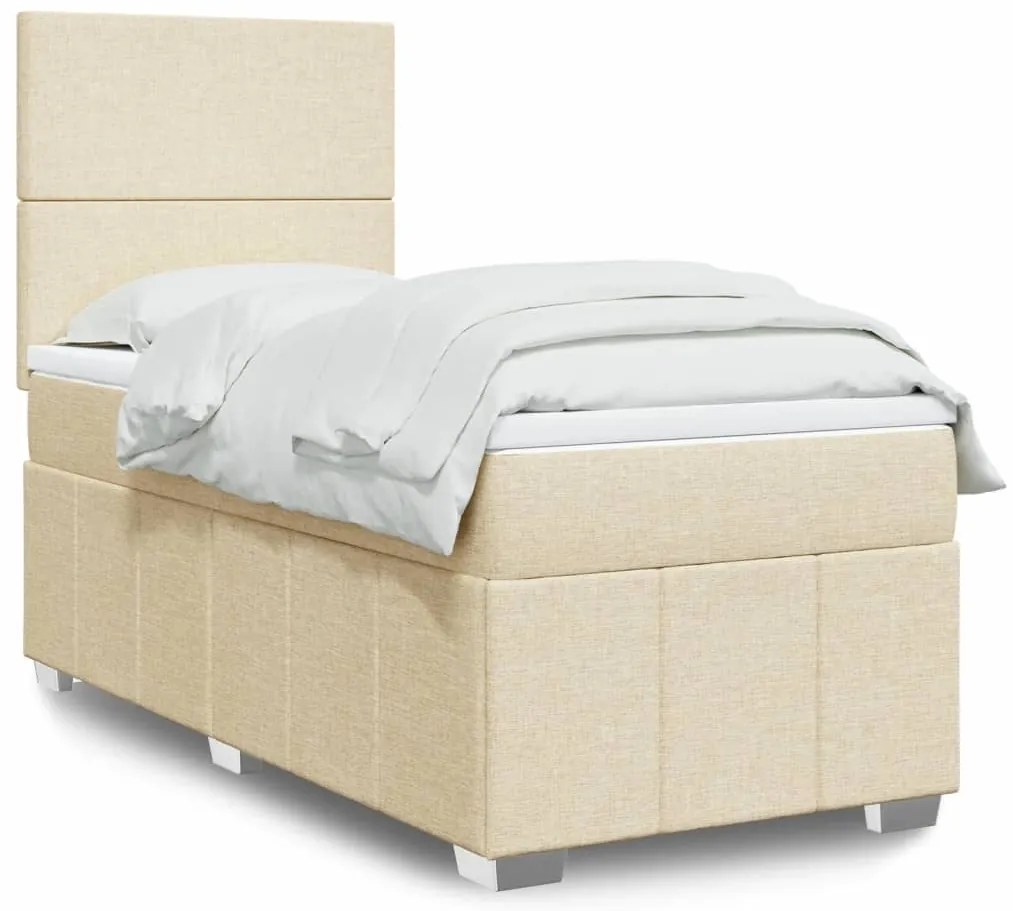 vidaXL Pat box spring cu saltea, crem, 100x200 cm, textil