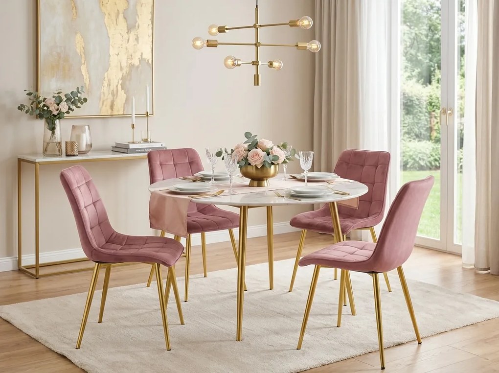 OFERTA Scaun de masa SPLIT VELVET cu picioare aurii, roz inchis calitatea II