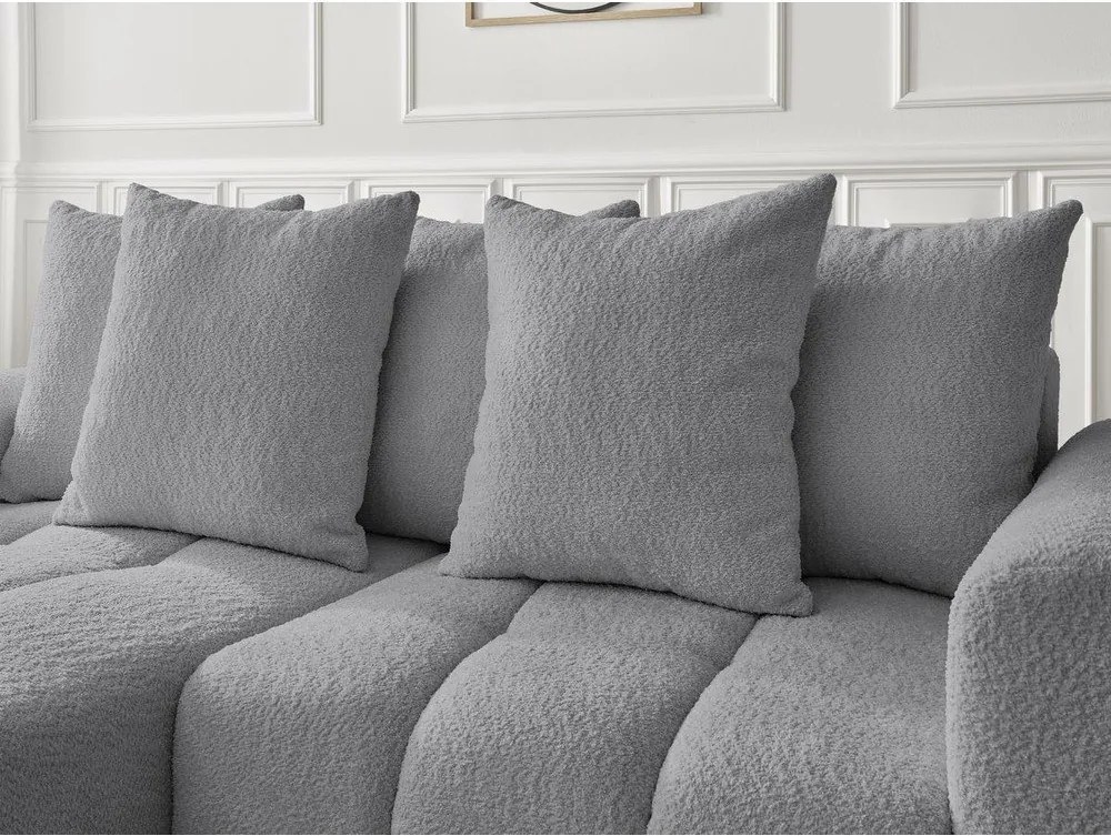 Colțar gri extensibil/cu spațiu de depozitare cu tapițerie din țesătură bouclé (cu colț pe partea stângă/cu șezlong) Roxelane – Bobochic Paris