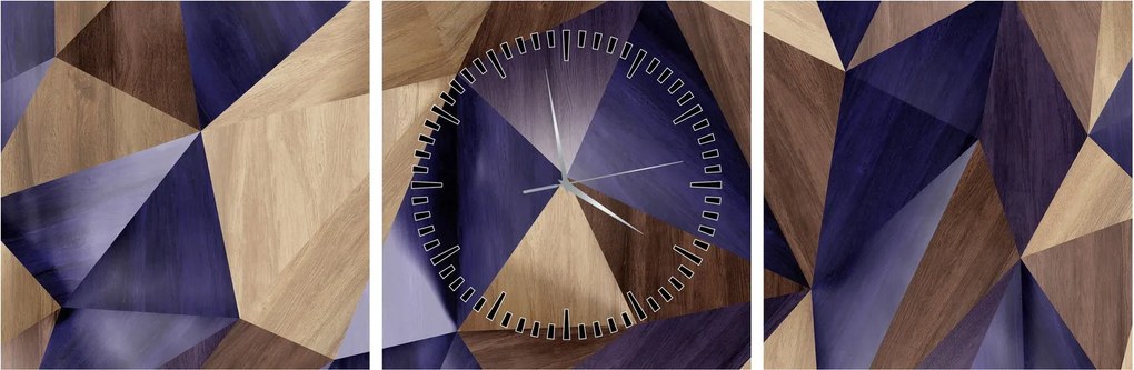 Tablou - 3D triunghiuri de lemn (cu ceas) (90x30 cm)