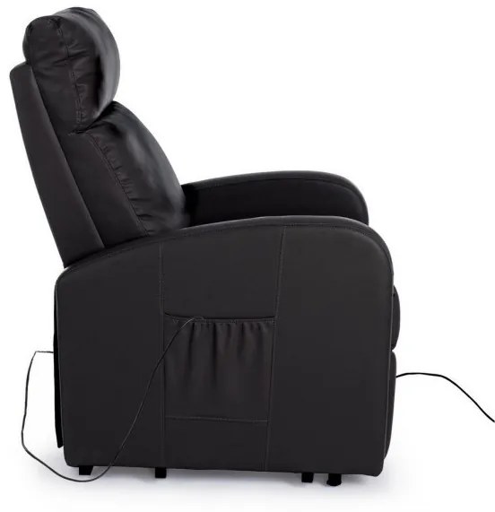 Fotoliu recliner electric negru din piele ecologica si lemn, Alzapersona Bizzotto