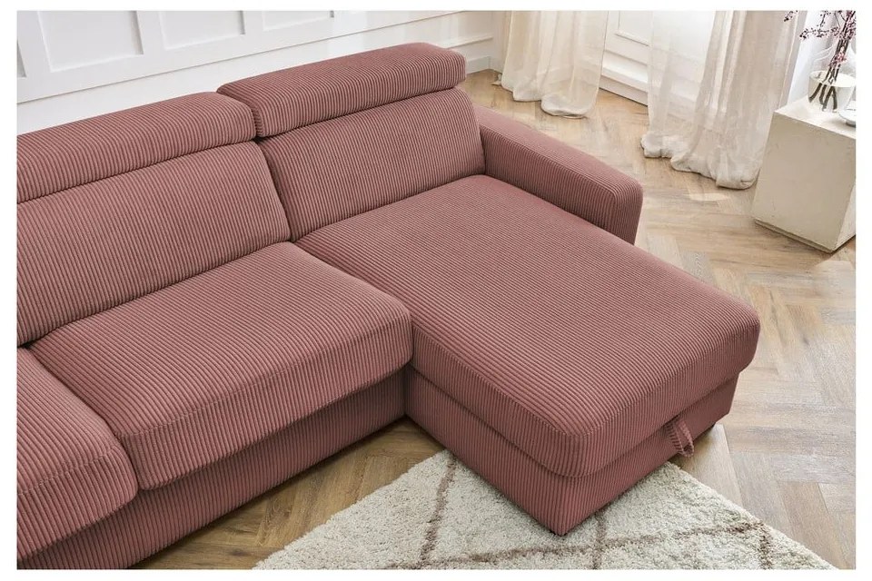 Colțar roz extensibil cu tapițerie din catifea reiată (cu colț variabil) Monaco – Bobochic Paris