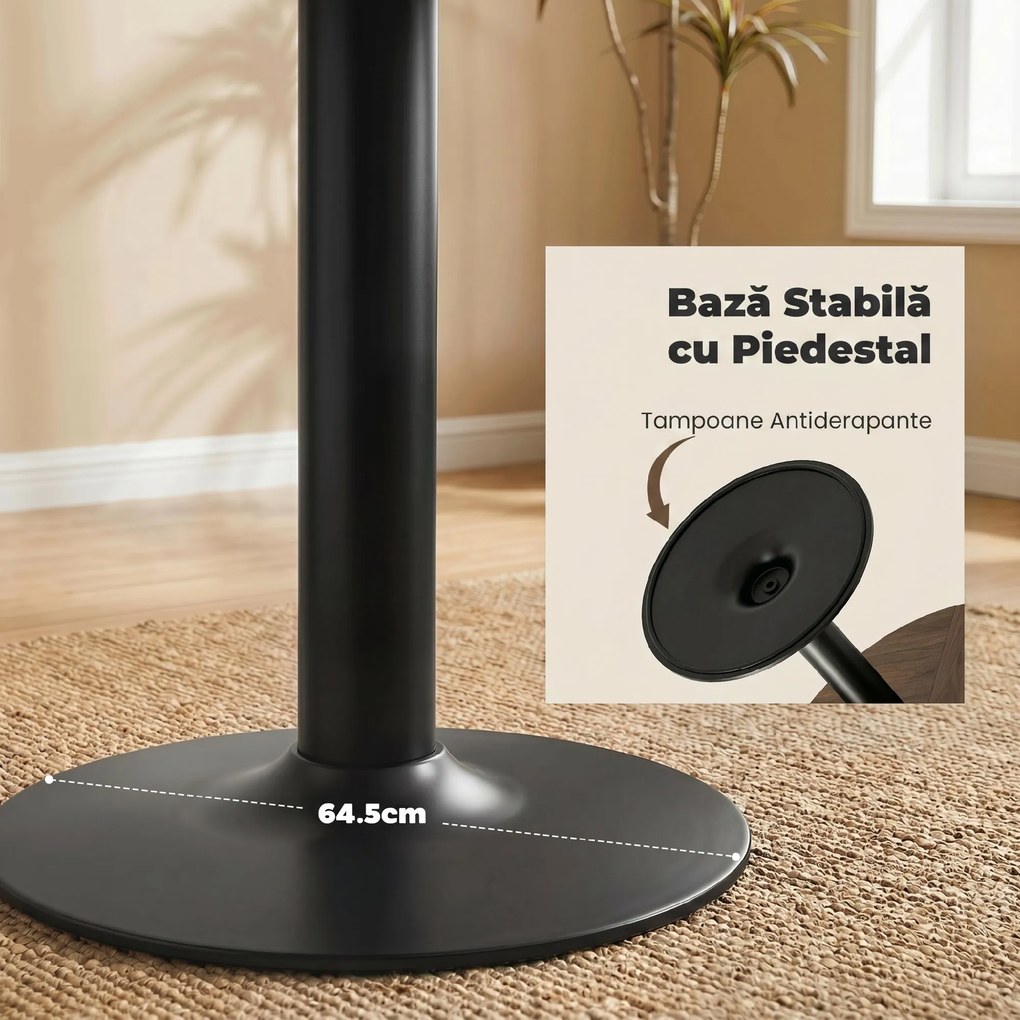HOMCOM Masă rotundă de dining pentru 6 persoane, Ø110x78 cm, cu bază din oțel, maro cu efect de lemn | Aosom Romania