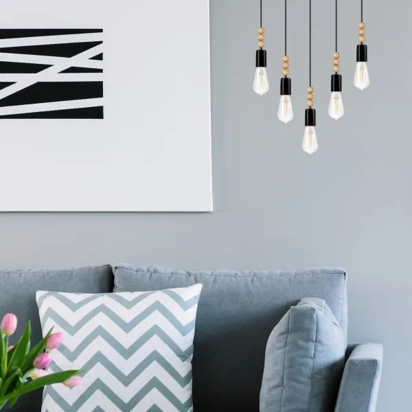 Candelabru pe cablu SIMON 5xE27/60W/230V negru