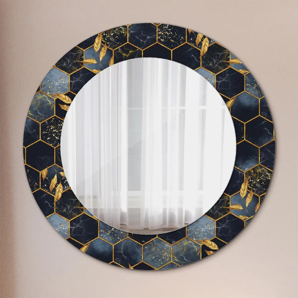Oglinda cu decor rotunda Marmură hexagonală