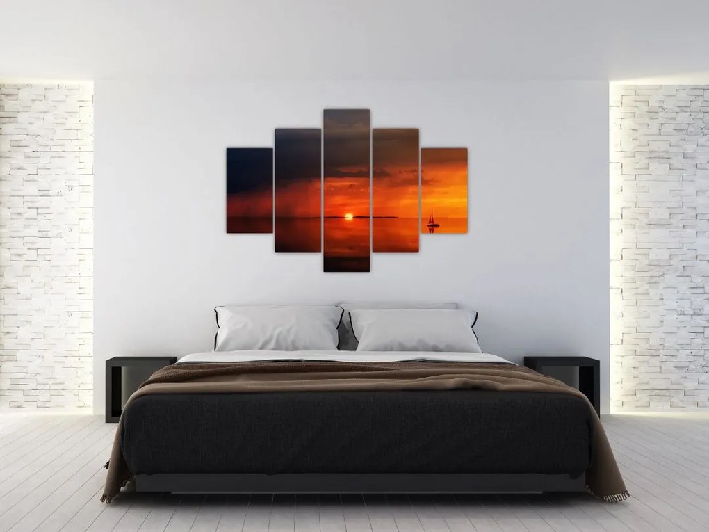 Tabloul apusului de soare cu barca (150x105 cm)