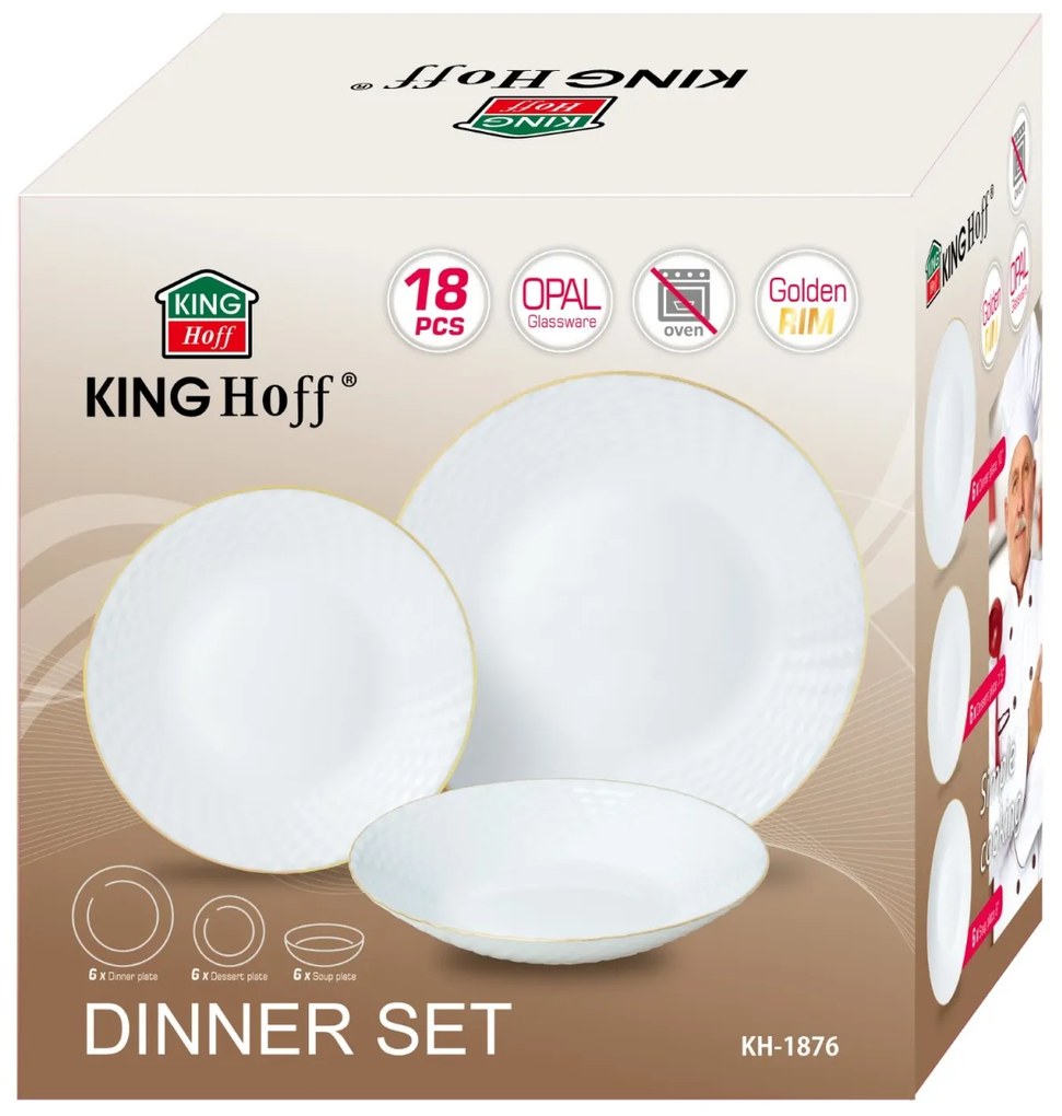Set farfurii 18 piese, alb cu detalii aurii Kinghoff KH1876
