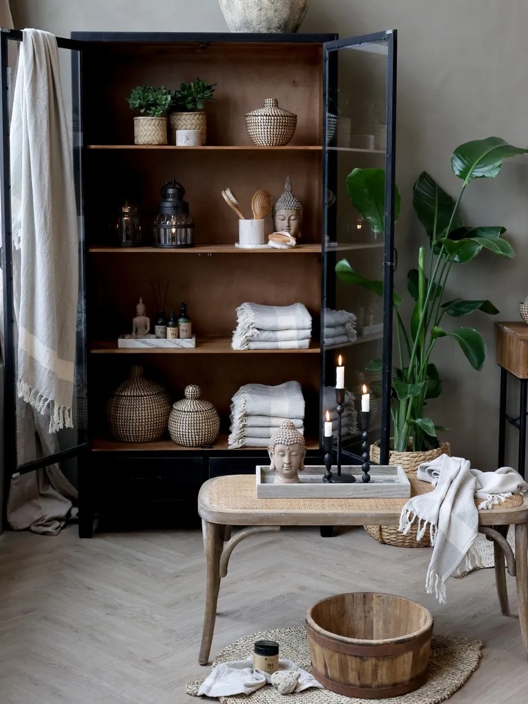 Bancheta din lemn de cauciuc, rattan si rachita , cu aspect vintage, Old French