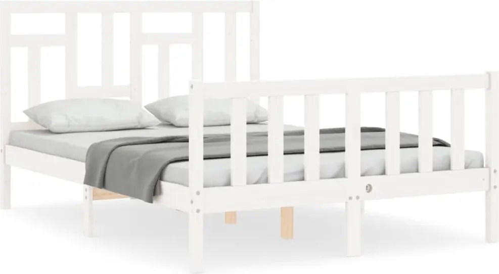 vidaXL Cadru de pat fără saltea, alb, 140x200 cm, lemn masiv pin