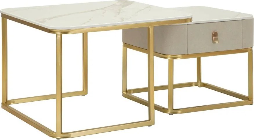 Măsuțe de cafea crem-aurii 2 buc. cu aspect de marmură 50x70 cm Beauty – Mauro Ferretti