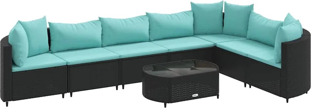 vidaXL Set mobilier de grădină cu perne, 8 piese, negru, poliratan