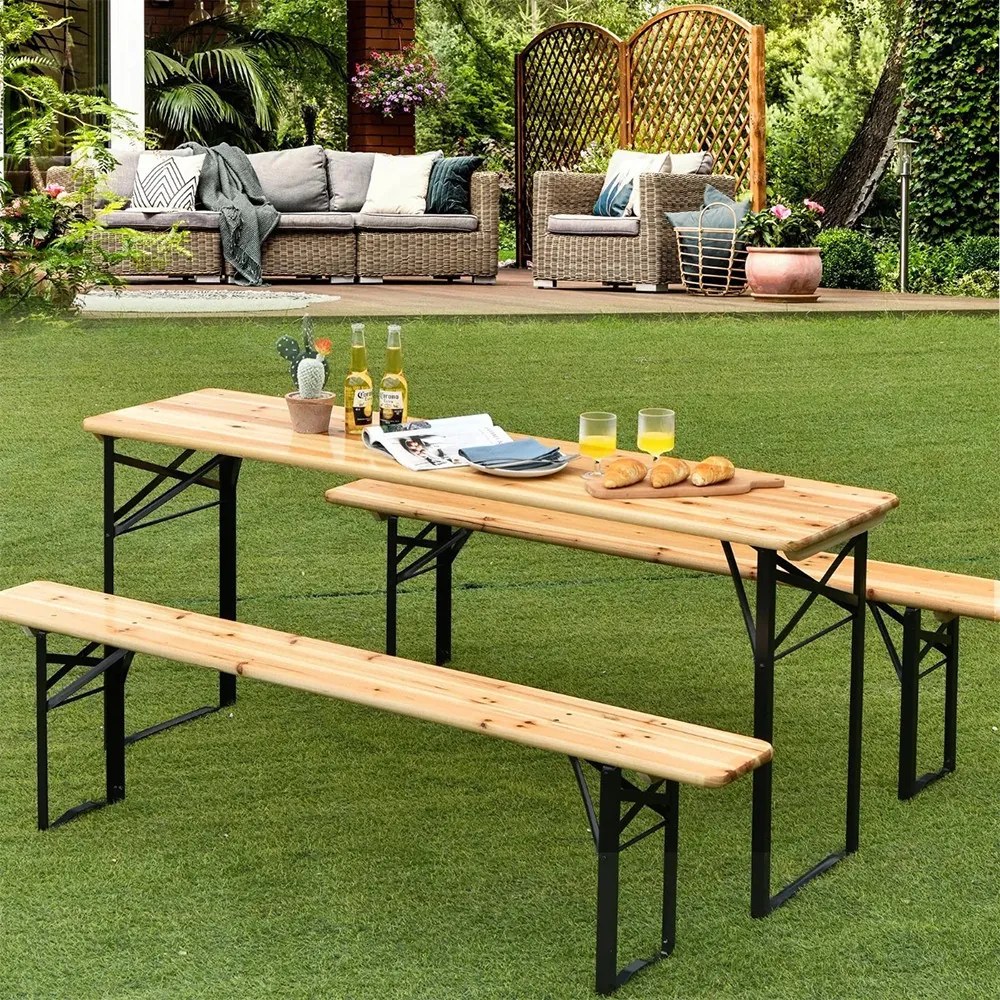 Masă de picnic din lemn cu 2 bănci
