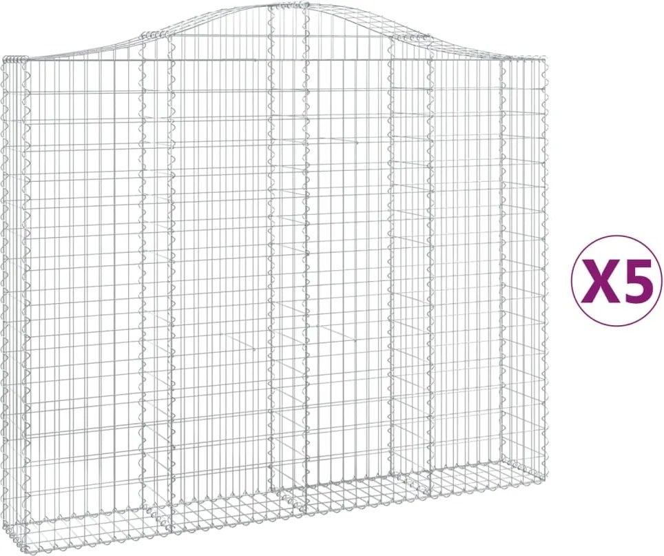 vidaXL Coșuri gabion arcuite 5 buc, 200x30x160/180 cm, fier galvanizat