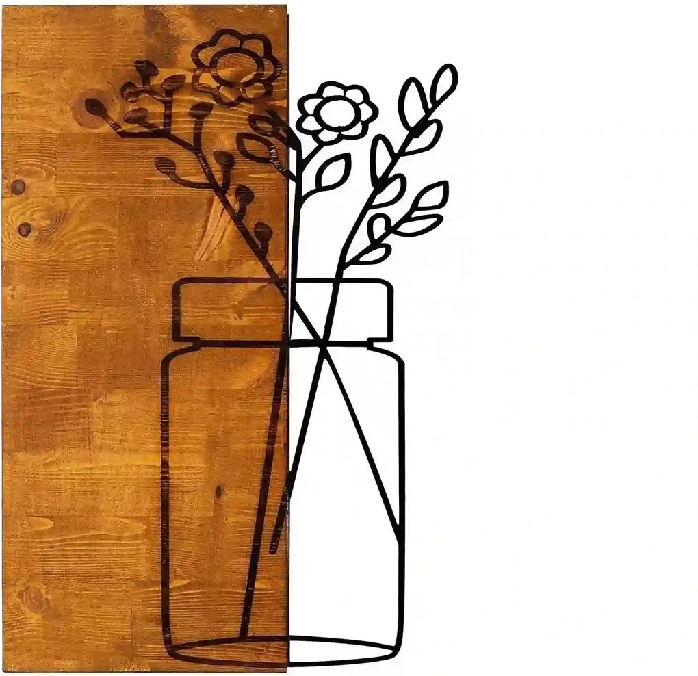 Decoratiune perete CICEK1, stejar/negru, lemn/metal, 40x58 cm