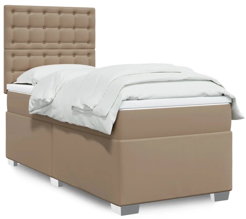 vidaXL Pat box spring cu saltea, cappuccino, 80x200 cm piele ecologică