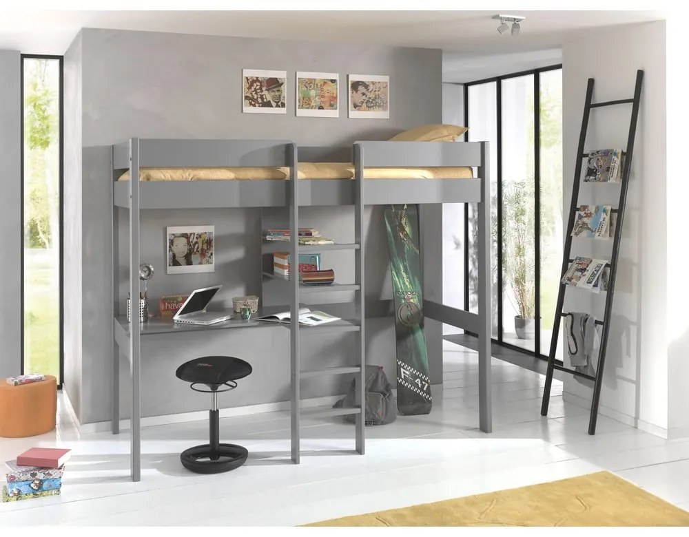 Pat pentru copii 90x200 cm gri înalt Pino - Vipack