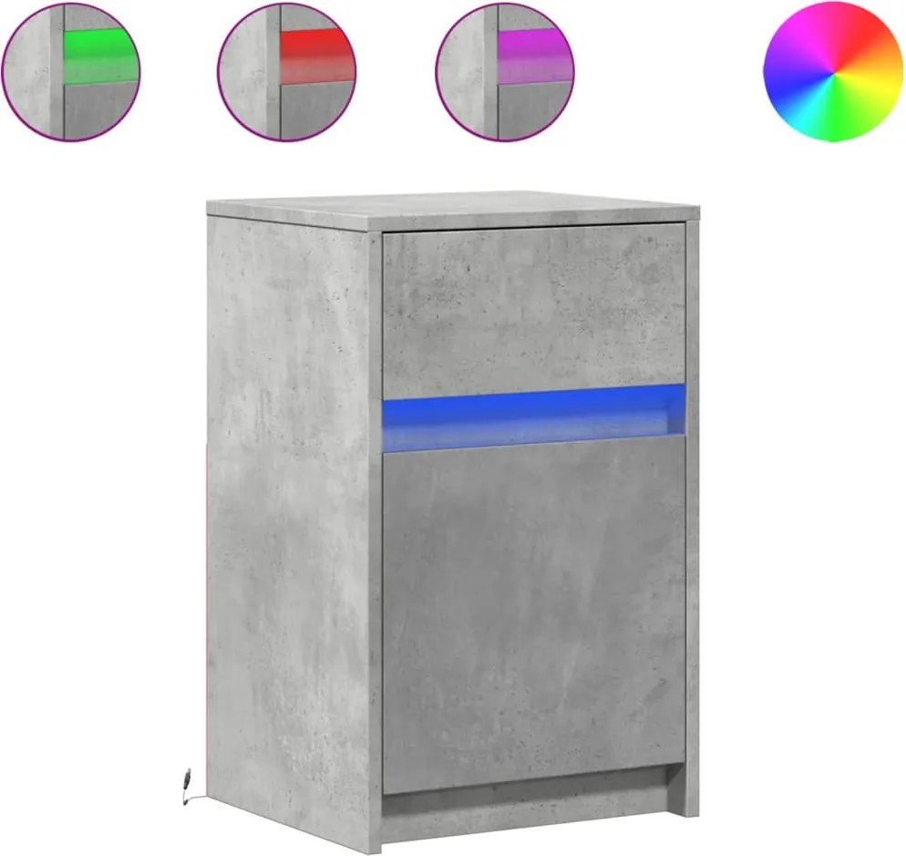 vidaXL Noptiere cu lumini LED, 2 buc., gri beton, lemn prelucrat