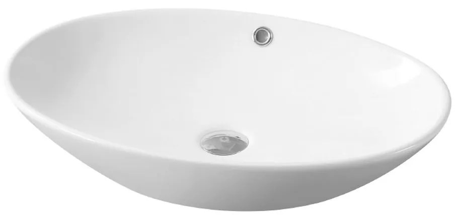 Lavoar pe blat alb lucios 64 cm, oval, cu preaplin, Fluminia Nil