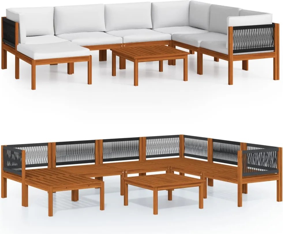 vidaXL Set fotoliu de grădină cu 8 piese, lemn de acacia crem și frânghie