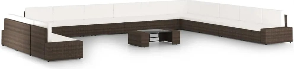 vidaXL Set mobilier de grădină cu perne, 14 piese, maro, poliratan