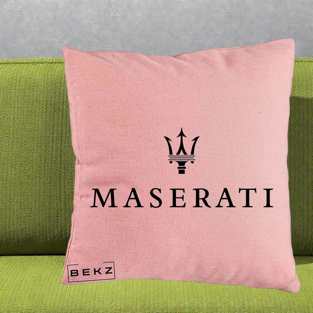 Perna Personalizata cu emblema Maserati, 40x40 cm, Roz, Husa Detasabila, Perna Inclusa, BEKZ®