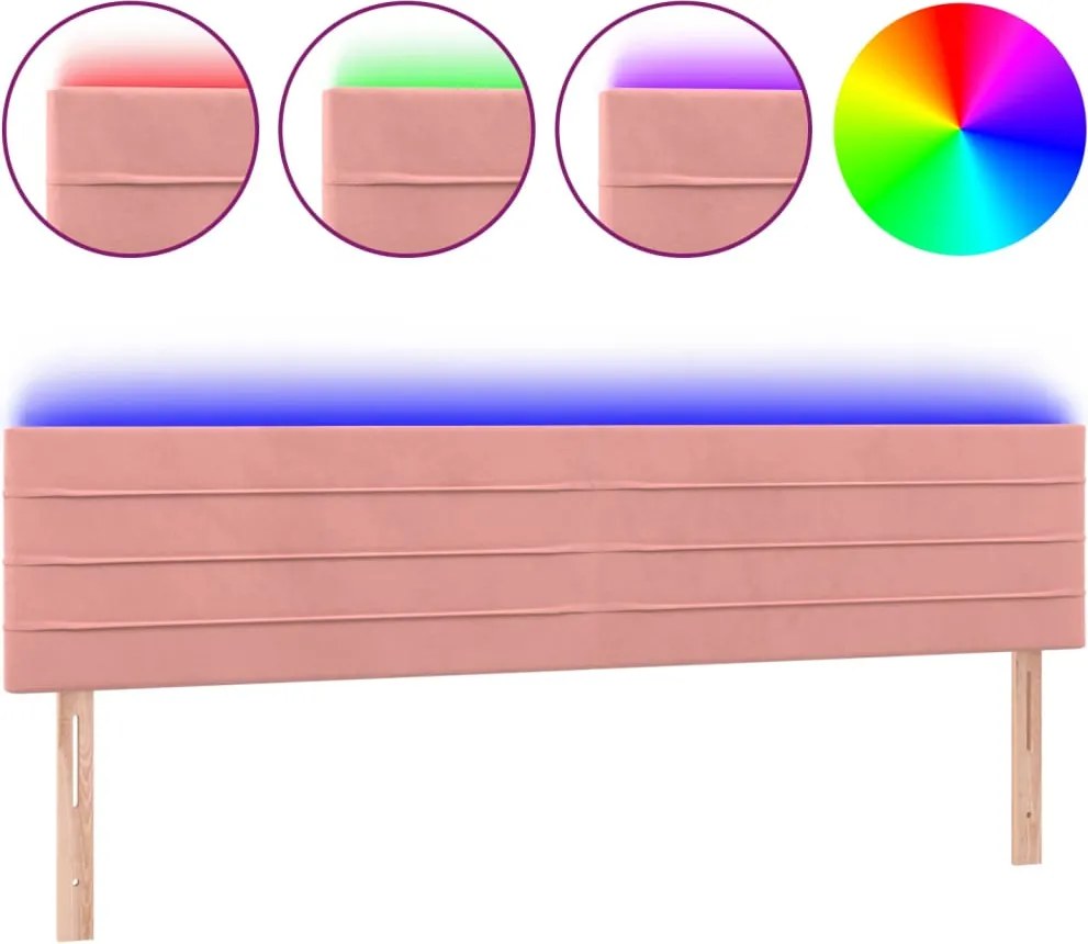 vidaXL Tăblie de pat cu LED, roz, 180x5x78/88 cm, catifea