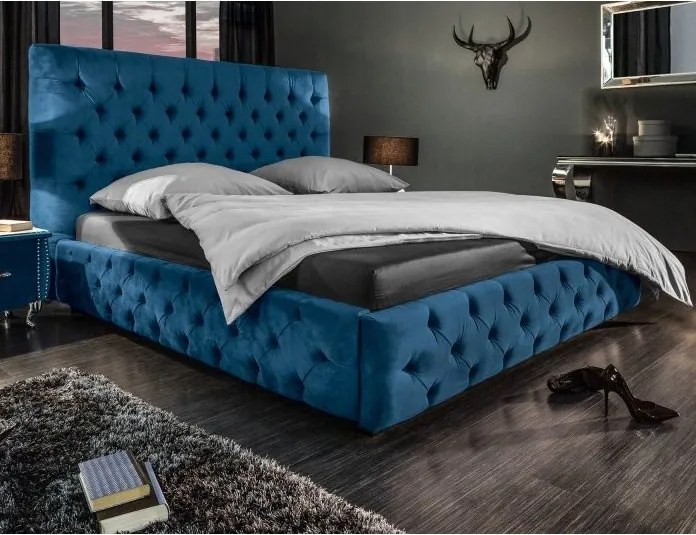 Pat elegant tapitat cu catifea albastru inchis, Paris 160x200cm