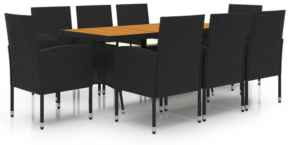 3120110 vidaXL Set mobilier de exterior, 9 piese, negru, poliratan