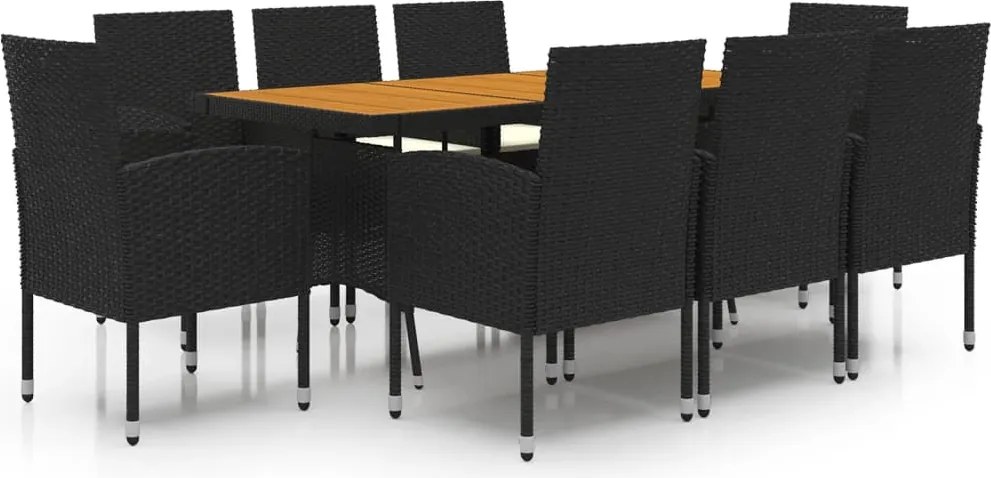 vidaXL Set mobilier de exterior, 9 piese, negru, poliratan