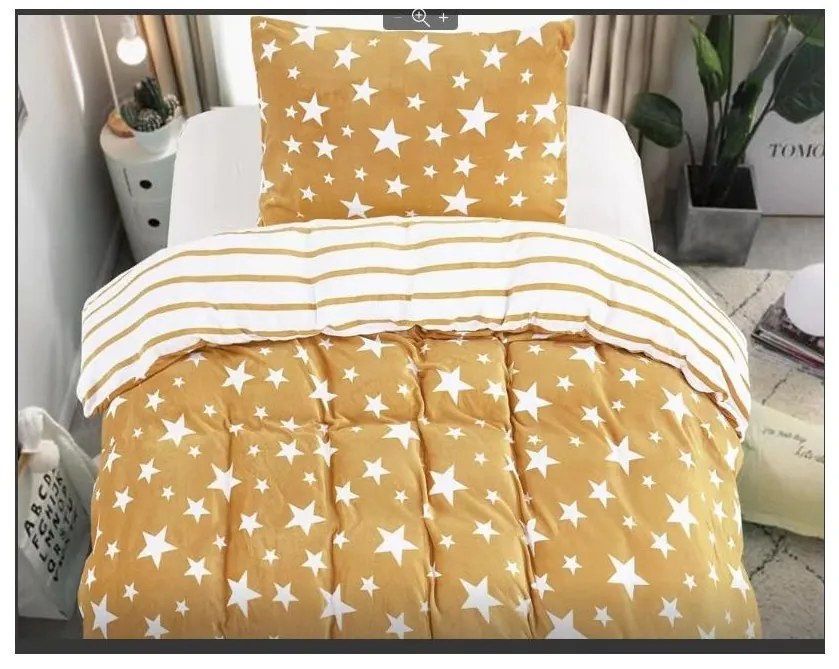 2x lenjerie de pat din microplus STARS bej + cearsaf din microplus SOFT 180x200 cm alb