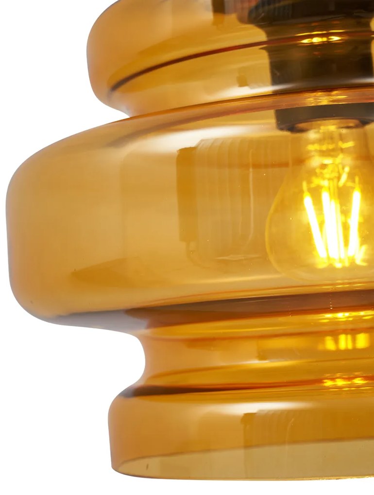 Lampă suspendată retro neagră cu sticlă portocalie cu 3 lumini - Denise