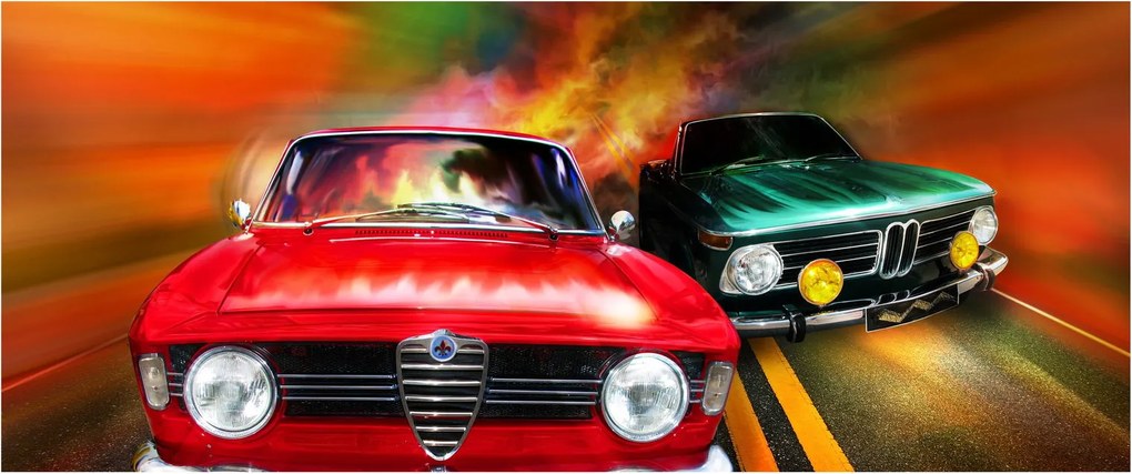 Tablou - Mașini de curse retro (120x50 cm)
