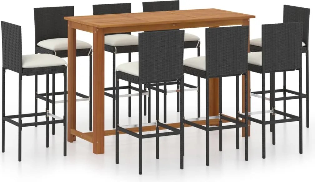 vidaXL Set mobilier bar de grădină cu perne, 9 piese, negru