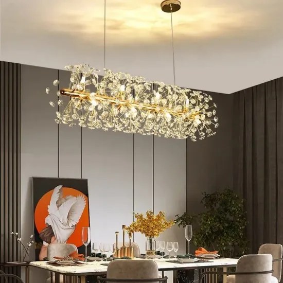 Lustra LED Pendul Elit's Tessa 92x30 cm, Cristal, Gold