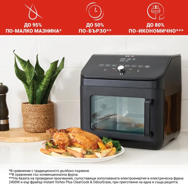 Friteuza/cuptor cu aer cald Instant Pot Vortex Plus Oven 140410101, 1700W, 13 l, 8 programe, Pana la 205°C, EvenCrisp, Negru