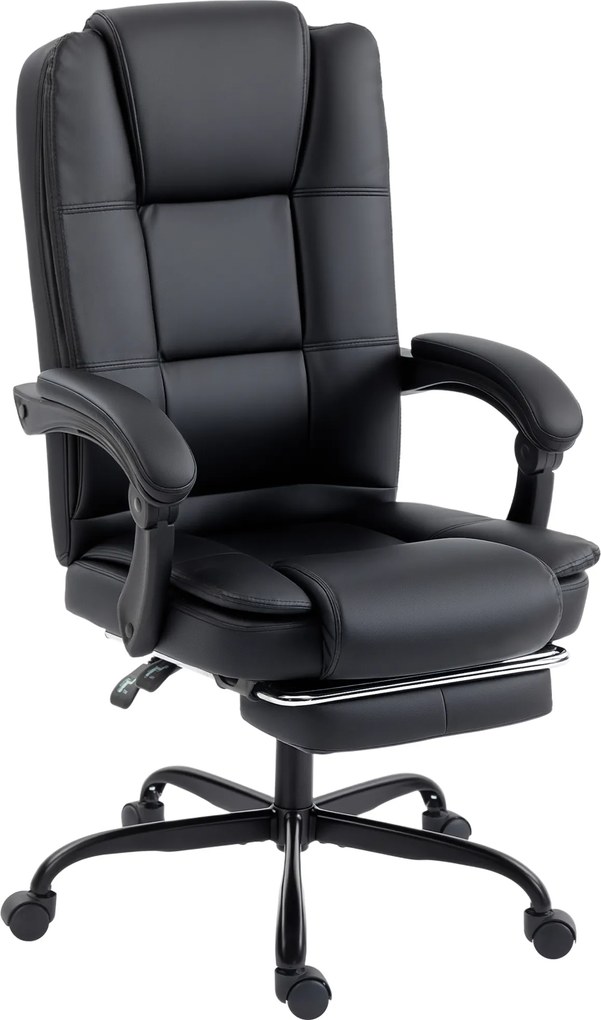 HOMCOM Scaun Birou Ergonomic Reclinabil Rotativ din Piele PU cu Suport pentru Picioare, Înălțime Reglabilă, Negru | Aosom Romania