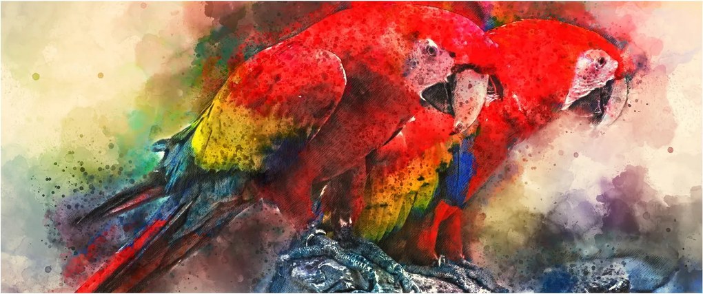 Tablou - Papagali roșii ara (120x50 cm)