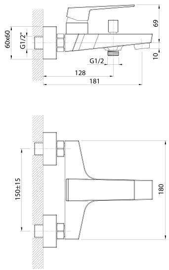 Baterie de cadă Aqualine RITMO crom lucios