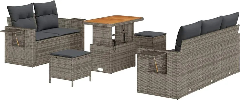 vidaXL Set de canapele pentru grădină cu pernă 8 pcs Gri poliratan